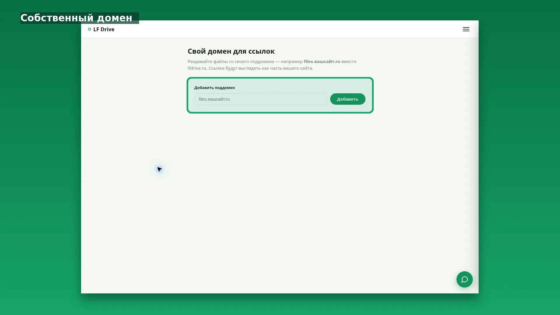 Интерфейс LF Drive: Собственный домен