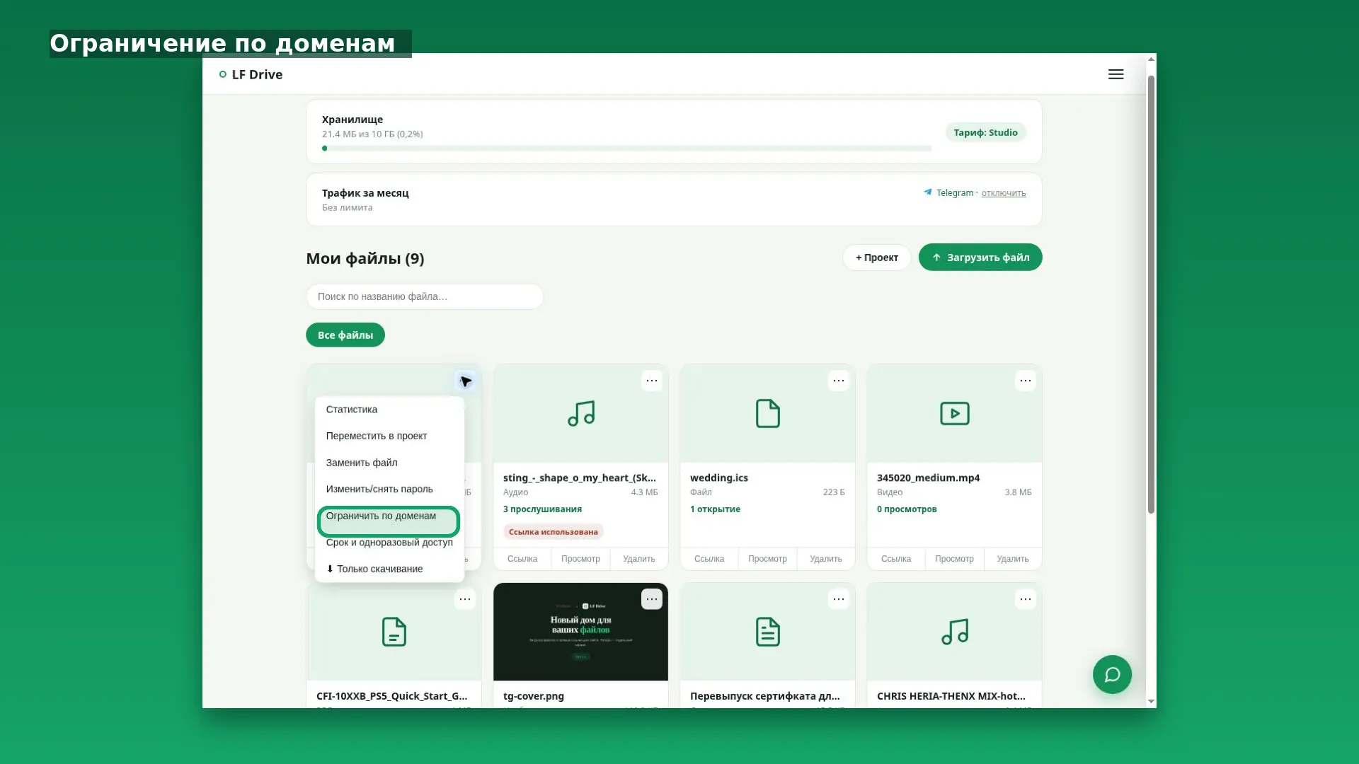 Интерфейс LF Drive: Ограничение по доменам